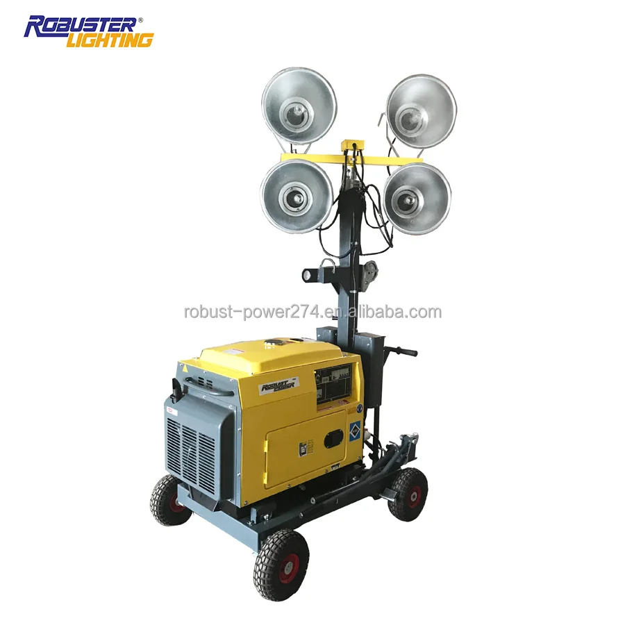 4X1000W Diesel Generator Lighting Tower Manual Portable Trailer Communication Light Tower
