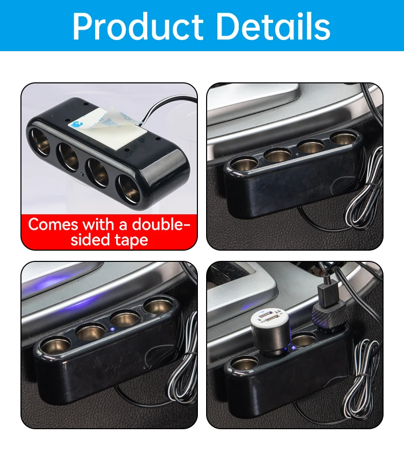Power Supply 4 Port Multiple Power Socket Female Car Cigarette Lighter Adapter Splitter Car Charger Socket 12V 24V 80W Auto Car