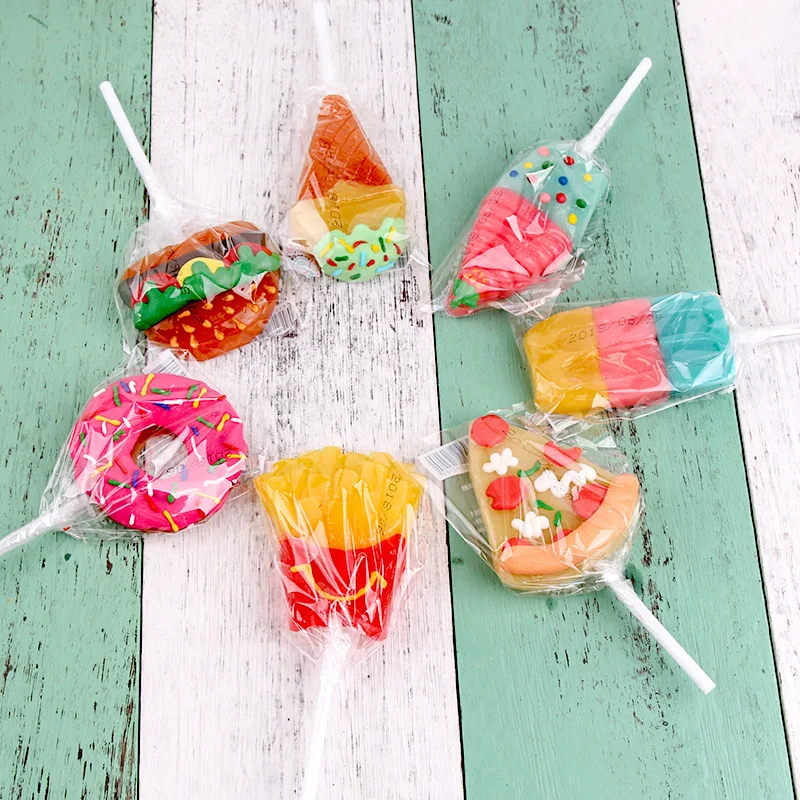 56g New Creative Custom Fries Burger Shape Hard Candy Snack Cartoon Polka Dots Flowers Sweet Lollipop Candy