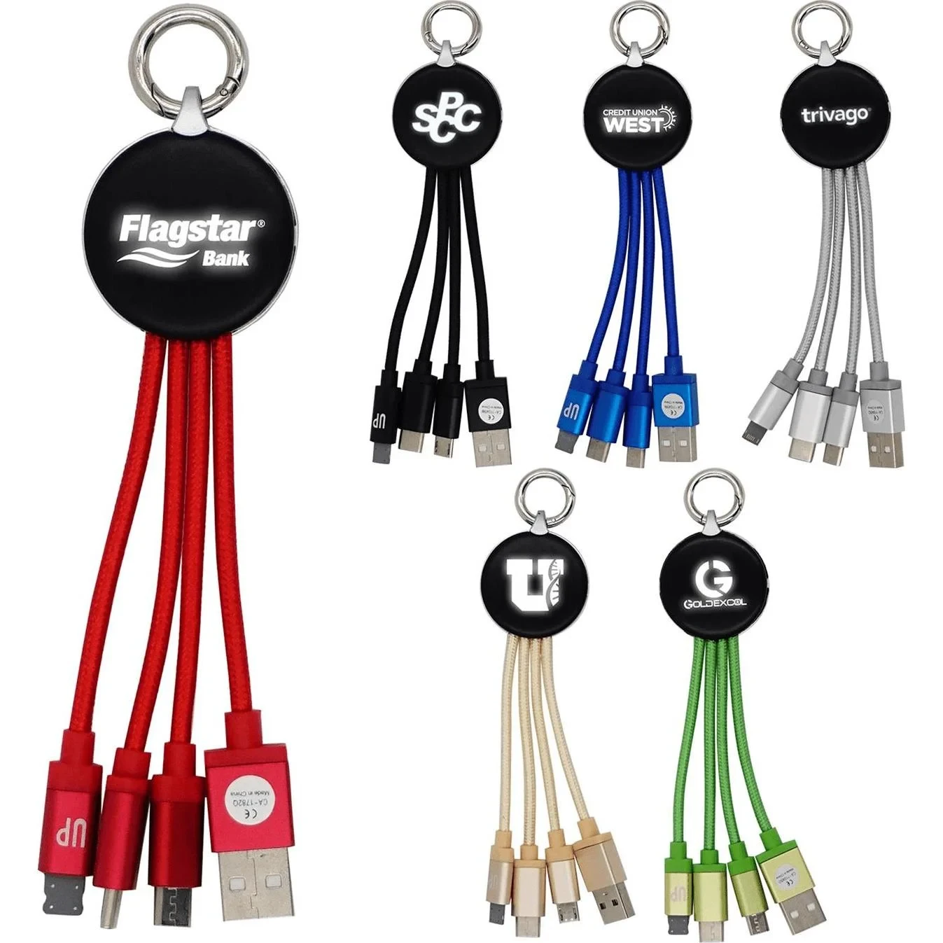 Wholesale Custom Promotional 4 in 1 Light Up Logo Multi USB Charging Cable USB Data Cable With Personalized LED Backlight Logo