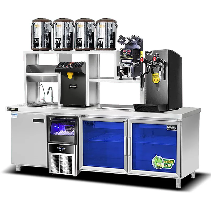 One-stop procurement Water Bar bubble tea Shop Cold Storage Commercial milk Tea shop Worktable Freezer coffee making Machine