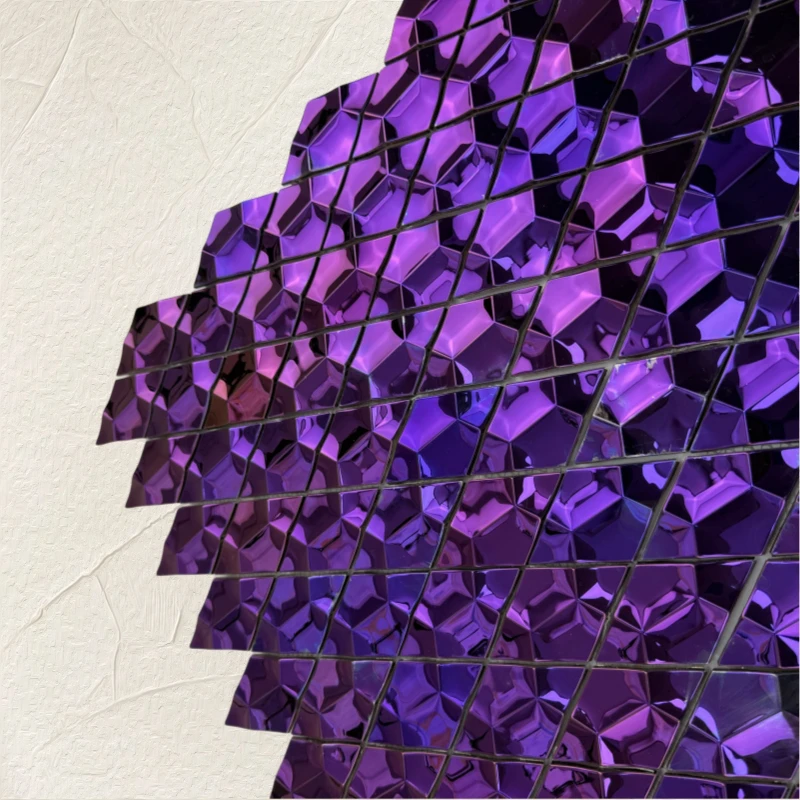Purple Hexagonal Metal Mosaic 3d Wall Tile for KTV Indoor Hotel Lobby Bathroom and Kitchen Background Decoration Material
