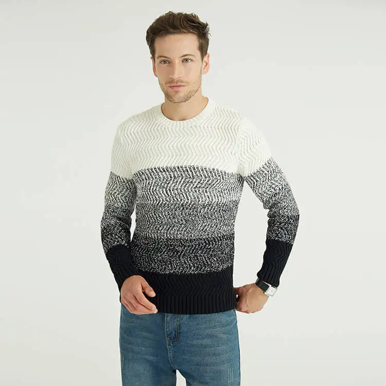 Chinese Manufacturer Custom 100 % Wool Cashmere Men Simple Gradient Pit Strip Custom Winter Sweaters