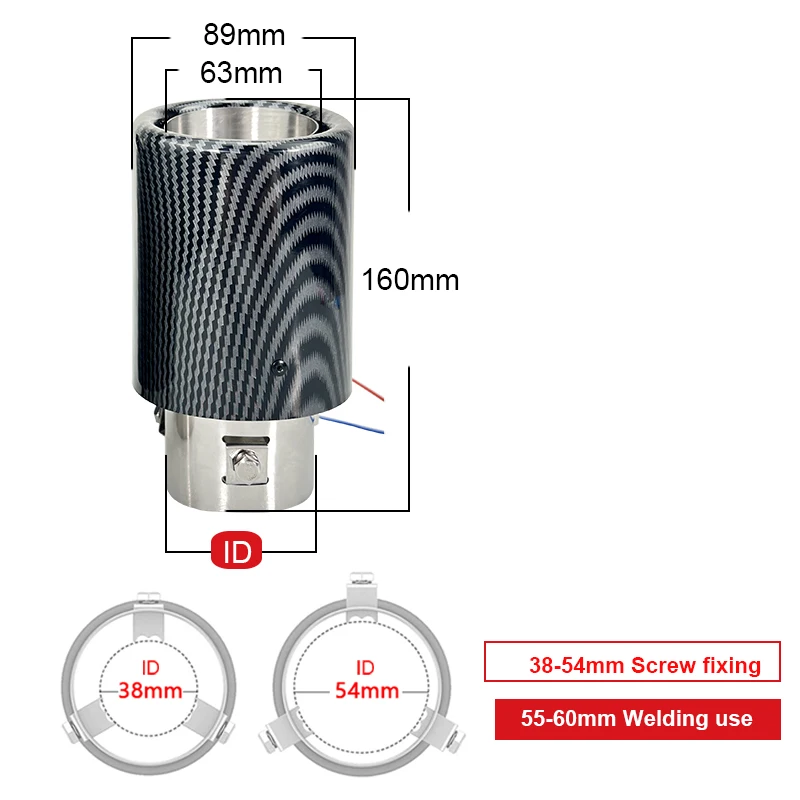 Automobile universal LED lamp carbon fiber pattern exhaust pipes car muffler tail pipe with  light