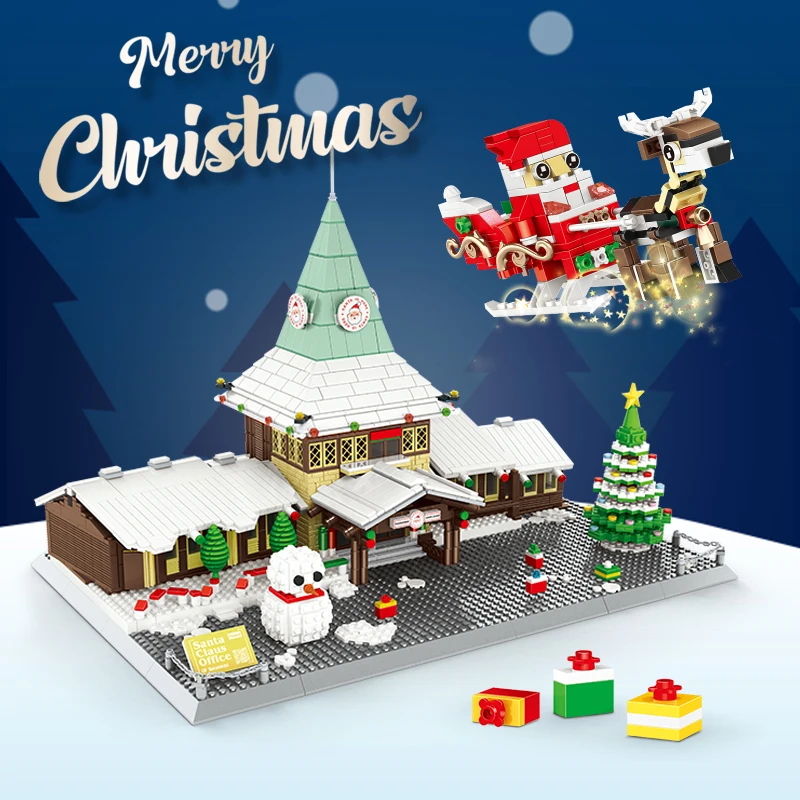 6218 Christmas Gift Santa Claus office Building Attractions Block Set Unisex Educational Assembly Building Block Plastic Toy