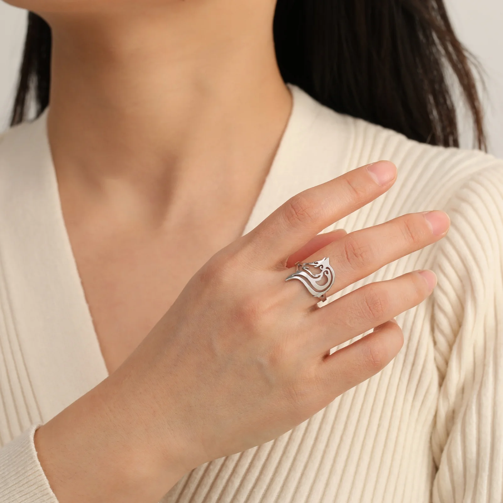 Hip Pop Wolf Head Stainless Steel Ring Women Men Vintage Punk Rock Animal Open Wide Finger Ring Fashion Jewelry Wholesale