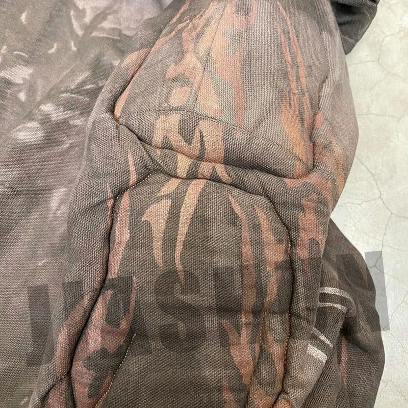 Custom Over Digital Printed Streetwear Oversized Zip up Coat Black Lightweight Winter Goose Down Cotton Canvas Jacket for Men
