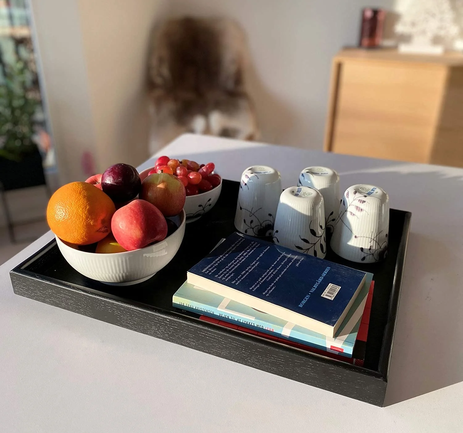 wholesale custom luxury High quality Large Black Ash Wood Serving Tray for Handles