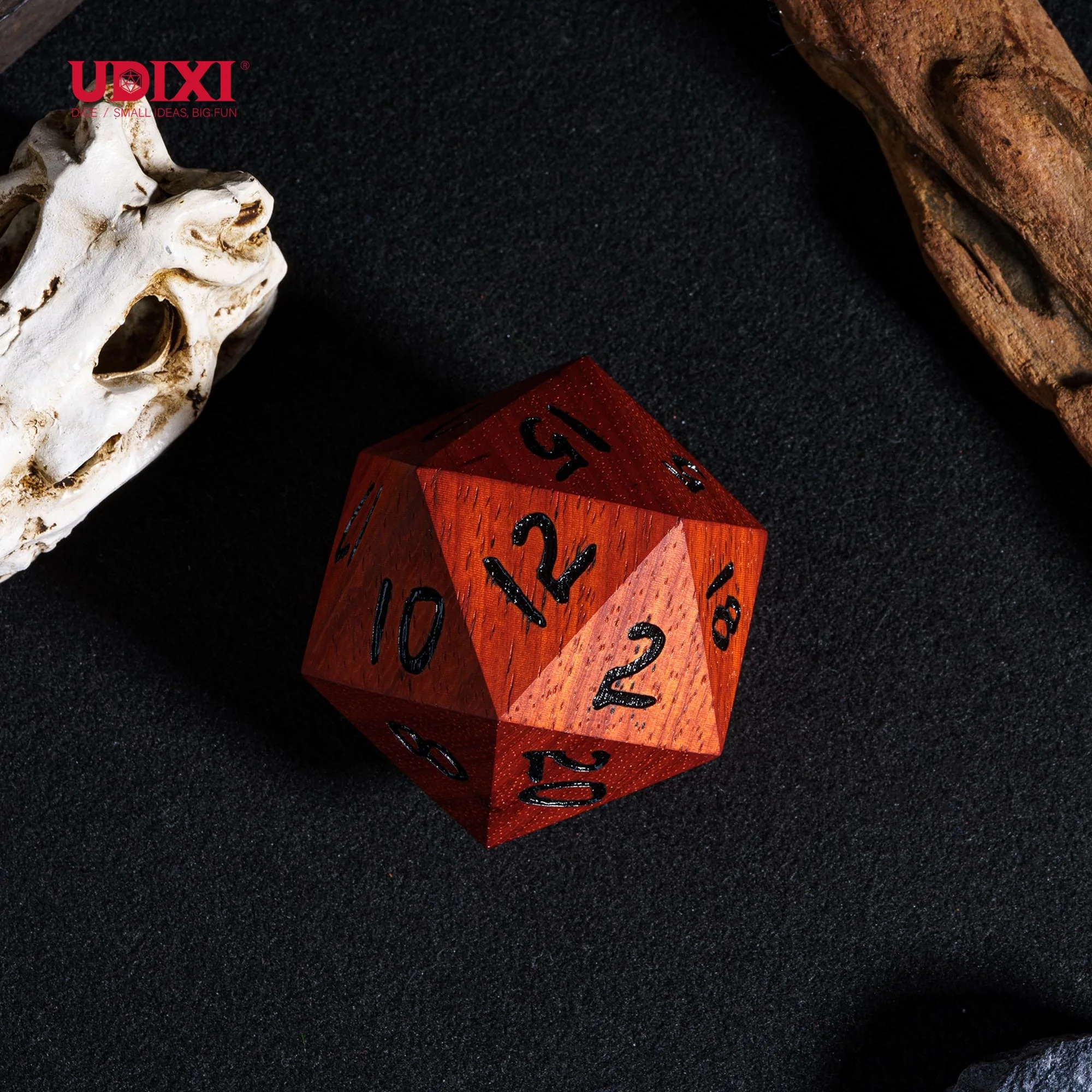 Udixi Wooden Polyhedral Dungeons and Dragons 50mm D20 20 sides Dice cube red pear wood