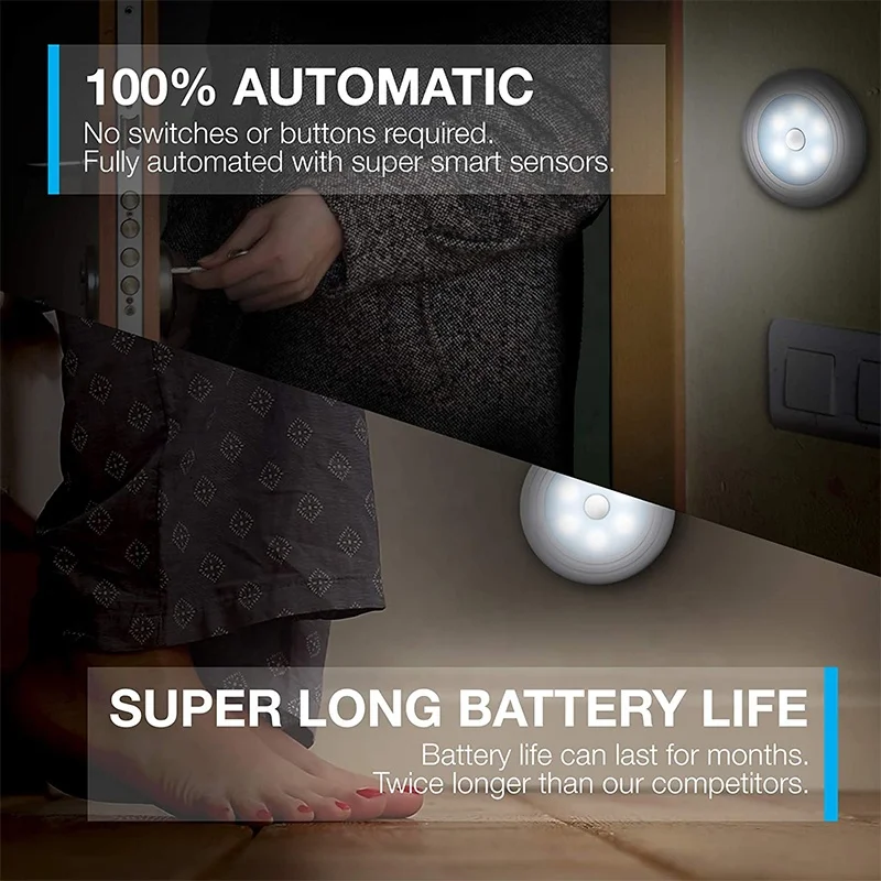 Best Sale Motion Sensor Light Cordless Battery Powered LED Night Light For Hallway Bedroom Kitchen