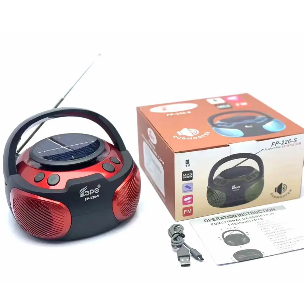 Round portable wireless speaker outdoor FP-226-S solar charge DC fm radio with loud speaker diaphragm