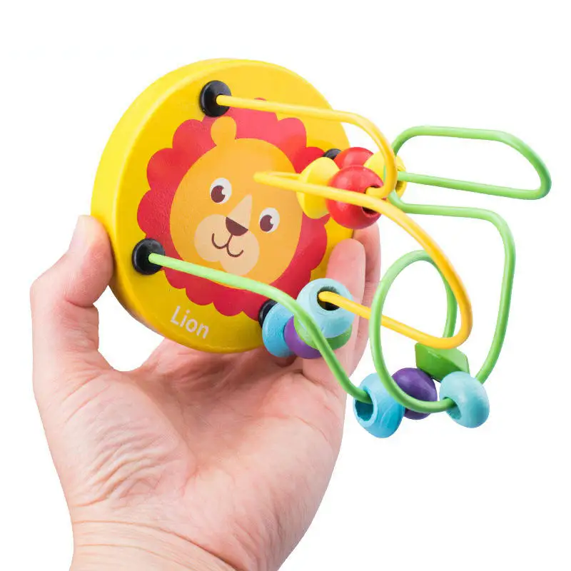 Montessori Wooden Mini Wire Roller Learning Puzzle Counting Circle Bead Maze Games Children Educational Toys For Kids Boys Girls