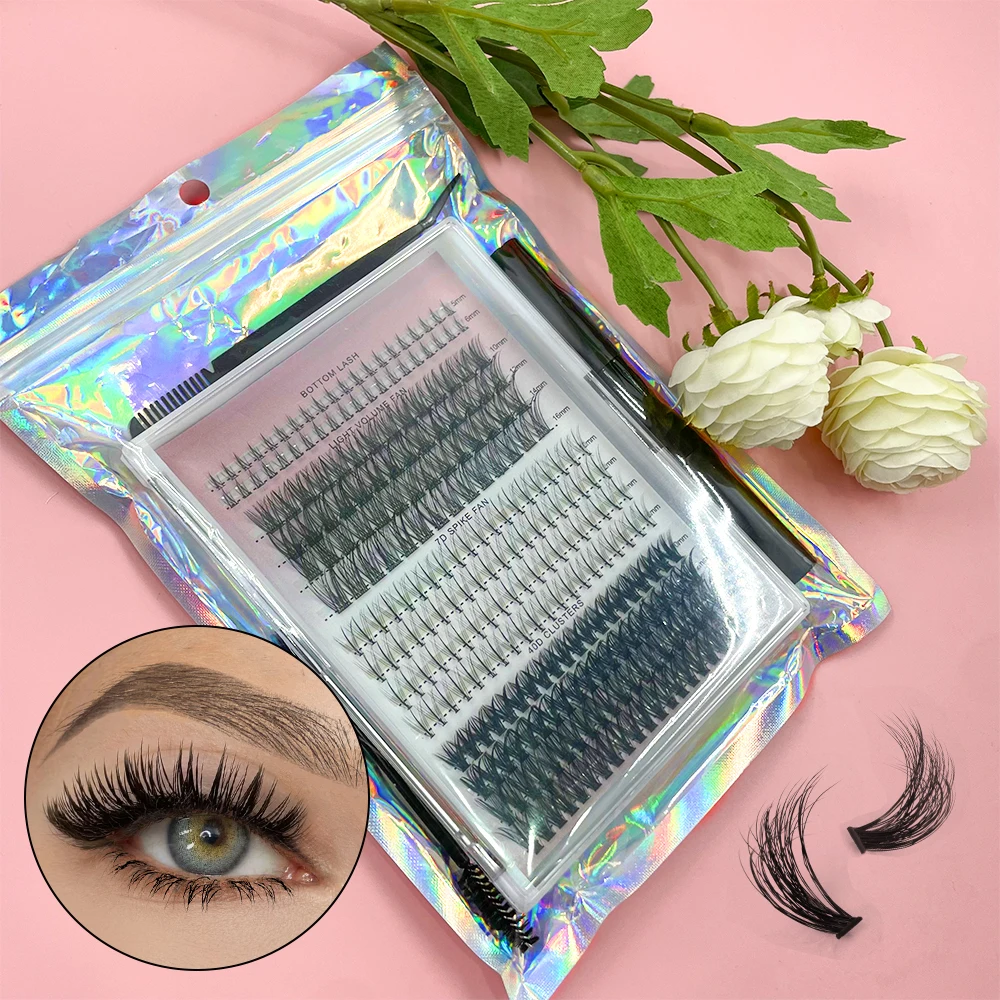 Wholesale Customized Segmented Eyelashes Cluster  Private Label 4 in 1 Mixed Sizes 8-16mm Diy Lash Extensions Cluster Lash Kit