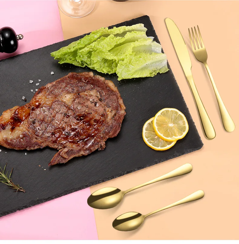 cubiertos luxury stainless steel knife spoon fork set 24 Pieces for 6 gold flatware Cutlery Set with black gift wood packing box