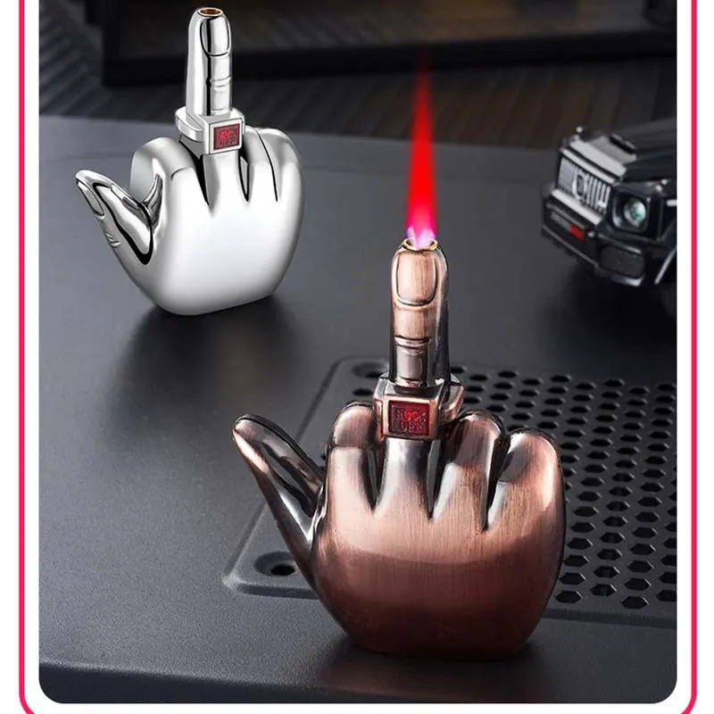 Hot selling Creative wholesale middle finger lighter outdoor windproof jet gas lighter for men