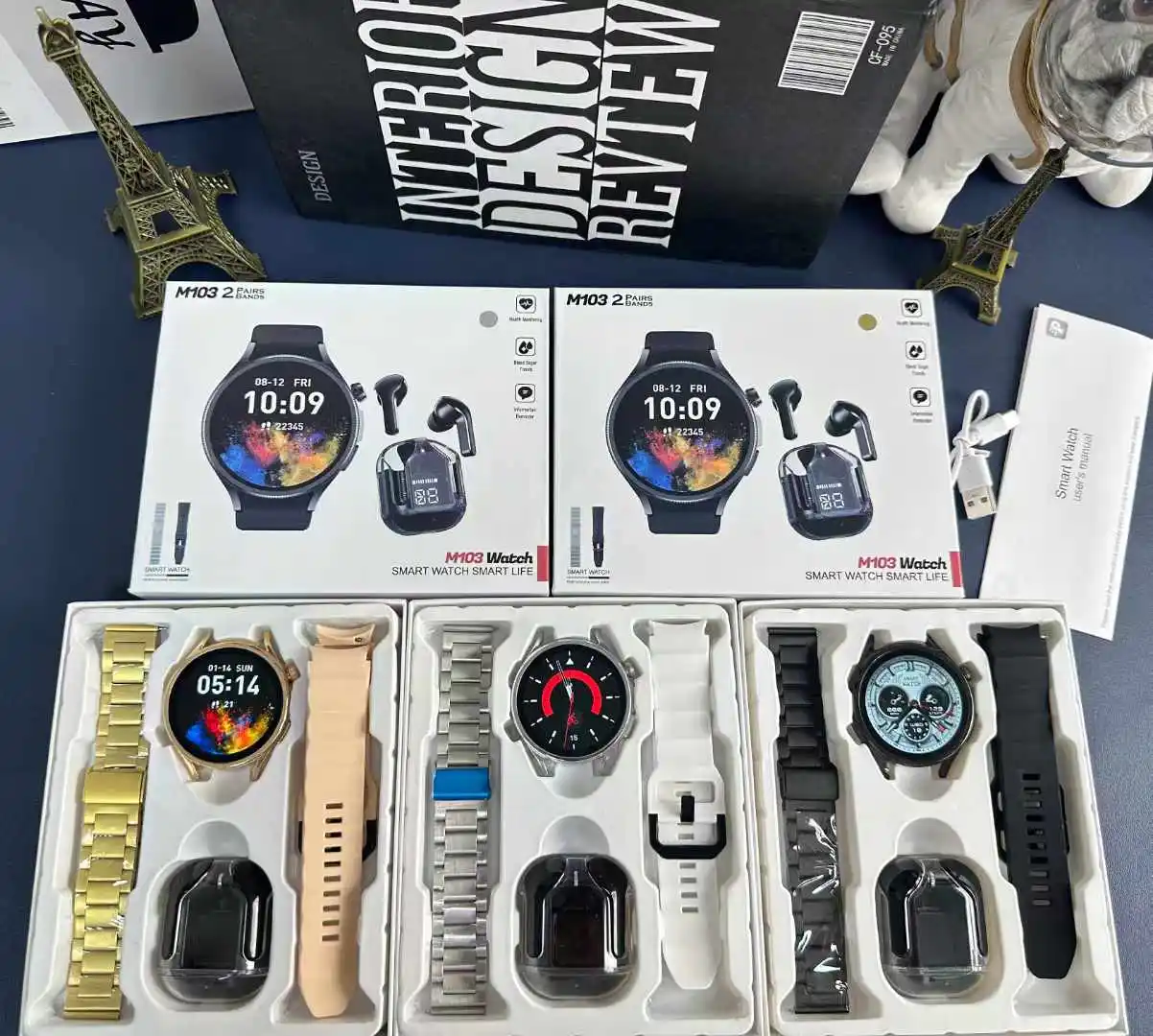 Sport Fashion Mens Luxury Gift Box VM103 Hot 2 in 1 Smart Watches and Earbuds BT Calling High Quality Sound Wearable Devices