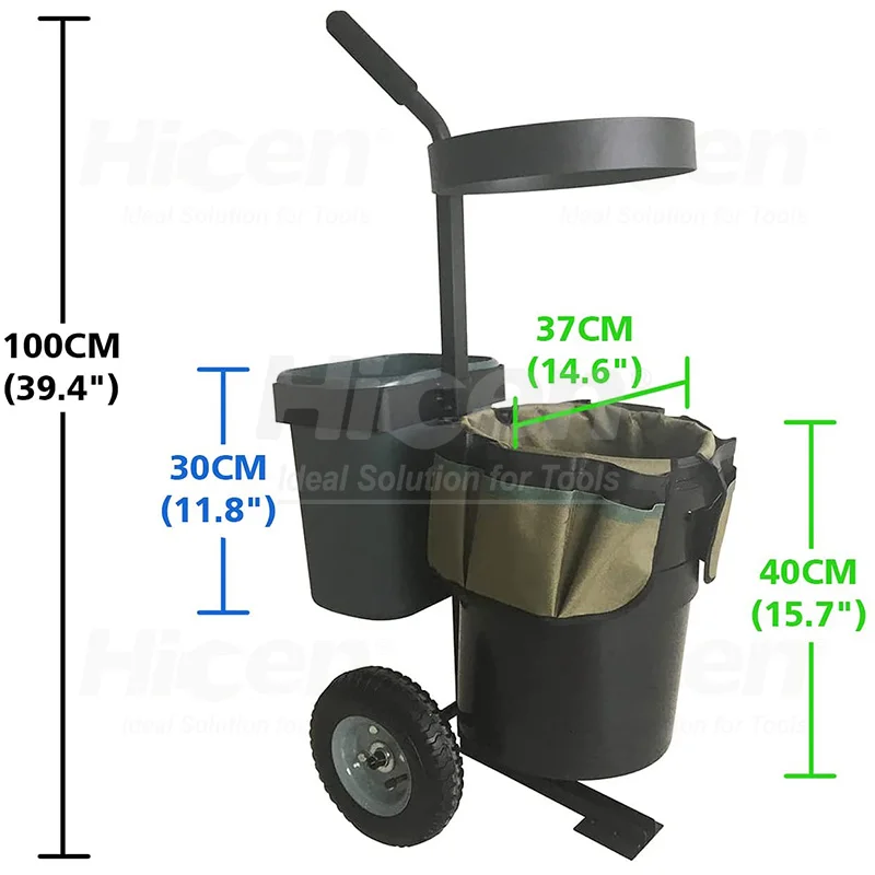 Lawn Garden Yard Cart Mobile Transport Tool Storage Gardening Flower Bucket Caddy on Wheels with Oxford Bag