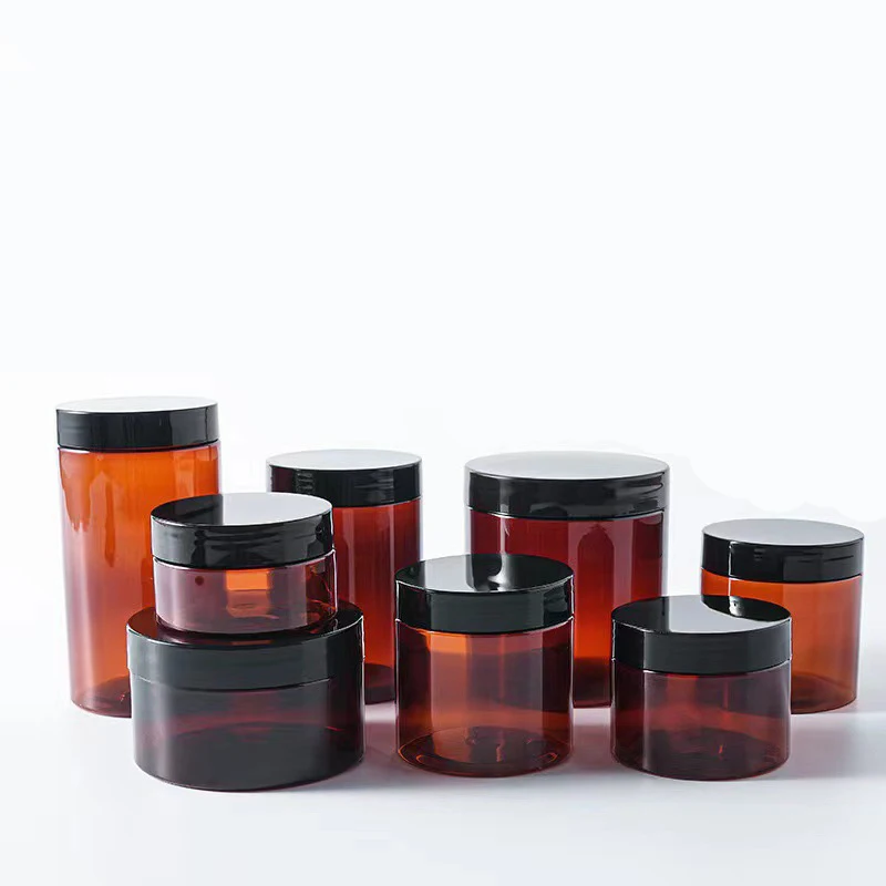 2oz 4oz 6oz 8oz 12oz 16oz Amber Lotion Cream Body Butter Lip Scrub PET Plastic Jar with Lid for Cosmetic Packaging Container