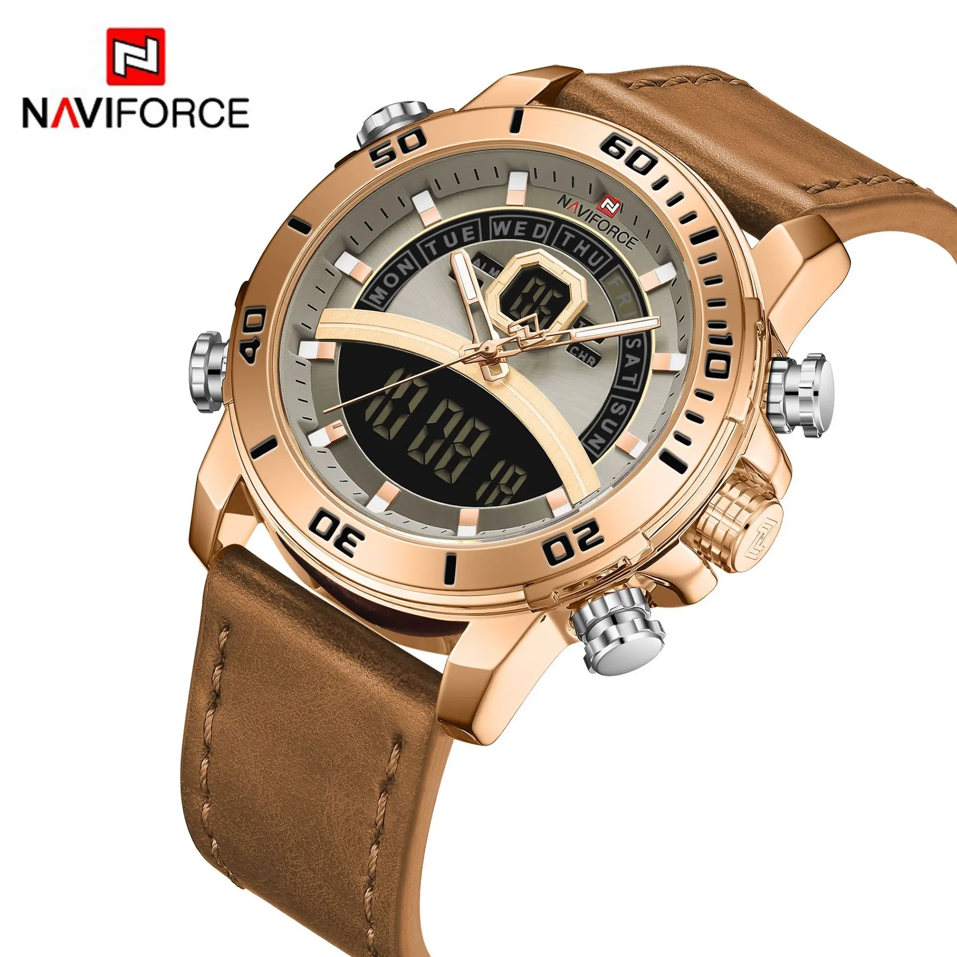 NAVIFORCE 9181L Роскошные водонепроницаемые часы модные спортивные цифровые Мужские с пользовательским логотипом
