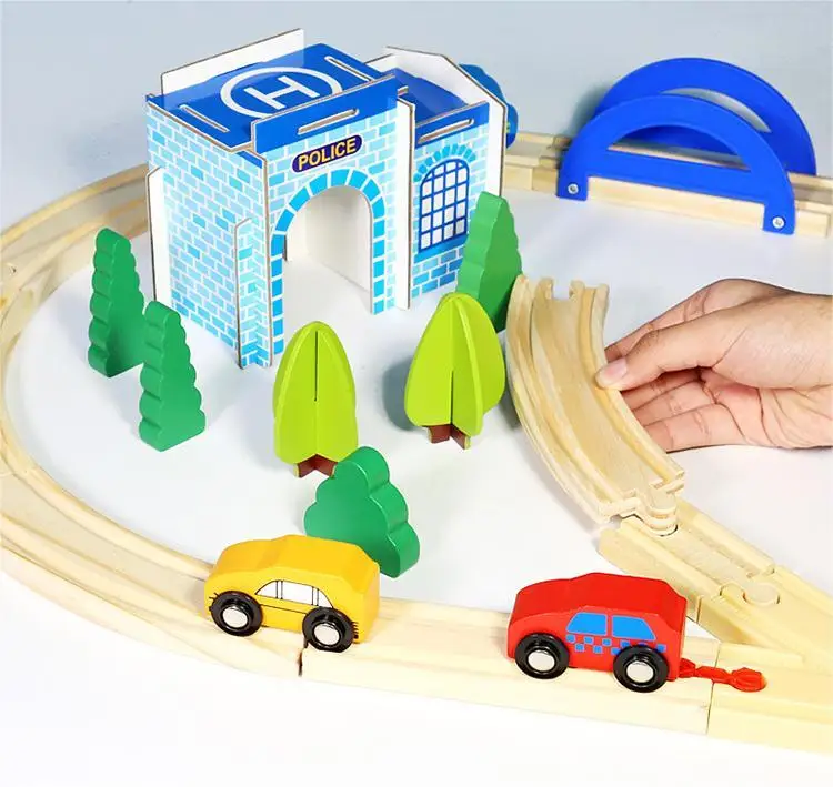 CMC Wooden Train Toys 88PCS For Kids Model Cars Puzzle Building Slot Track Train Track Set Diy Montessori Children Toy