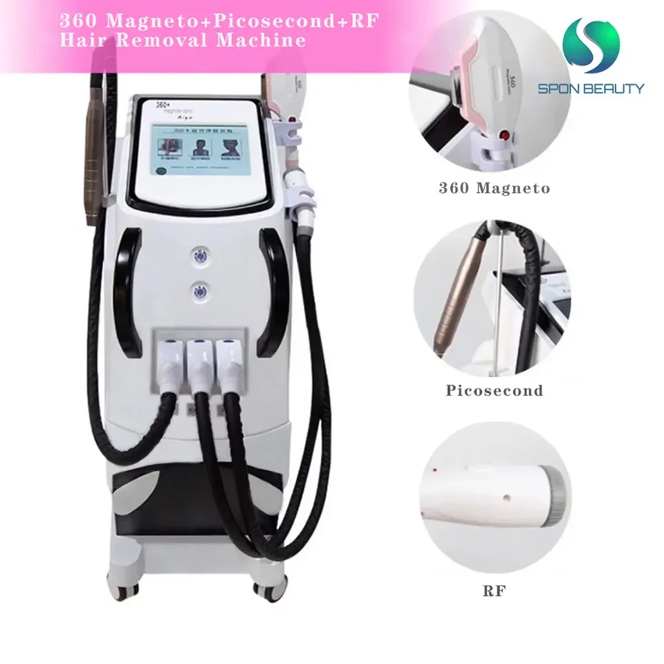1IPL 360 Magneto / RF / Elight / ND Yag Laser for Black Carbon Wrist Skin Peeling Hair Removal and Tattoo Removal