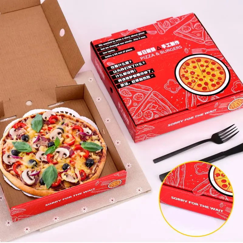 Hot Sale Pizza Corrugated Paper Box Pizza Take Away Box With Handle Pizza Fast-food Packaging