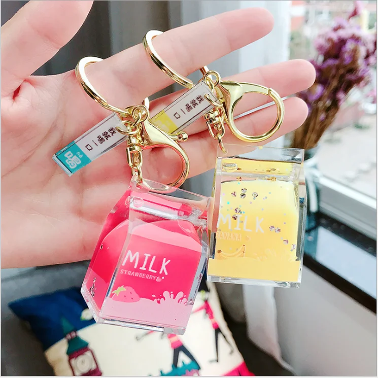 
Charm Cubic Milk Shape Custom Acrylic Shaker Keychain custom keychain milk tea in bulk keychain accessories 