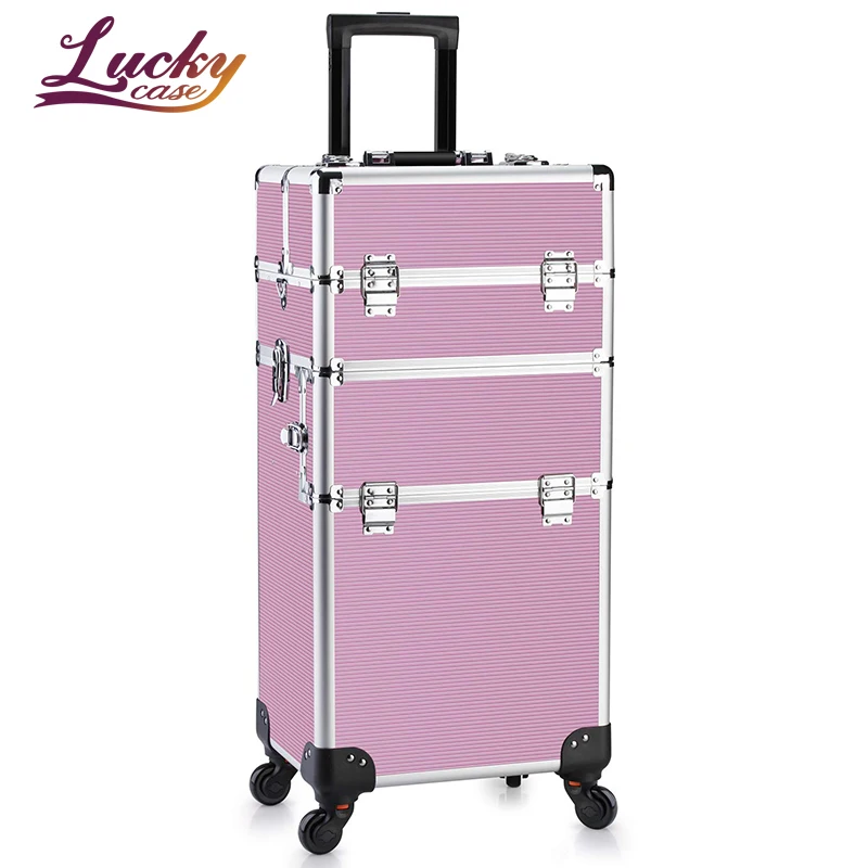 3 in 1 Rolling Wheel Trolley Makeup Case Professional Makeup Rolling Trolley Organizer Case Makeup Rolling Train Case