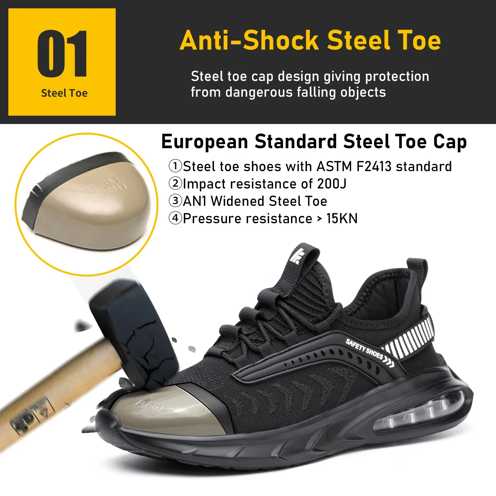 JIANKUN Fashionable New Safety Shoes Breathable Woven Flying PU Soles Wear-Resistant Outdoor Work Steel Toe with Air Cushion
