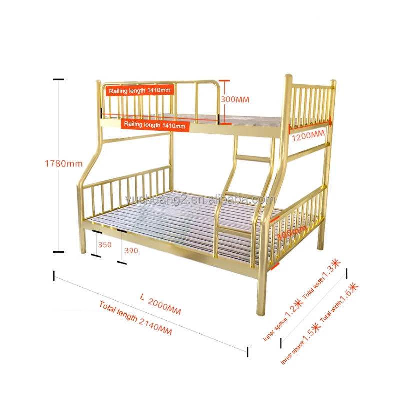 Hot Sale Metal Iron Bunk Dormitory Beds Bunk Frame Durable Hostel Bed With Double Bed For Adult