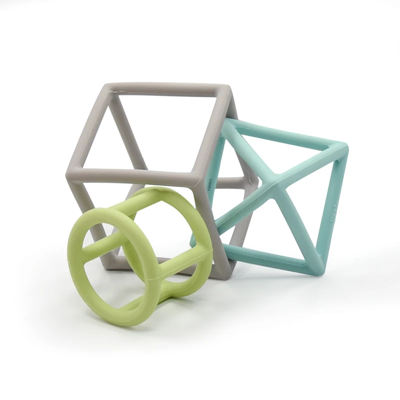 Factory  hot sales wholesale Little Rawr Non- toxic Custom Logo Natural  100%  Food Grade geometric teether set Infant Training