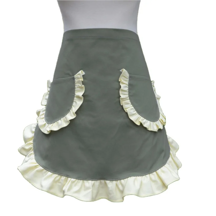custom logo cotton and linen soft hand feeling apron with ruffle