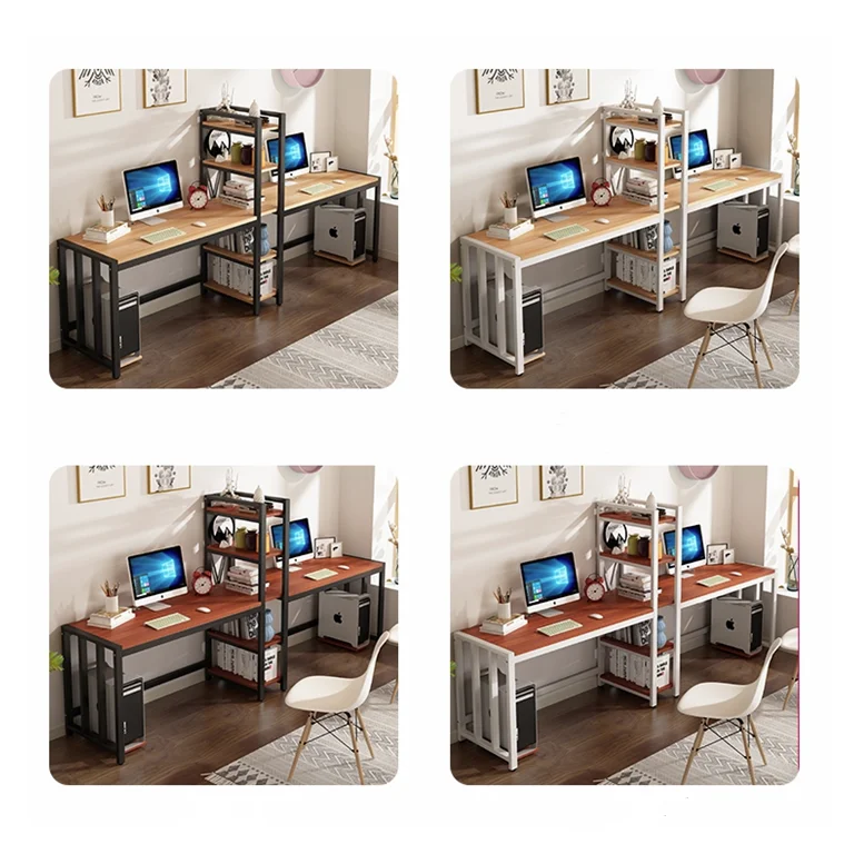 Computer Desk with Storage Racks Bookshelf 2 Person Wooden Gaming  Desk Top Computer Home Office Furniture