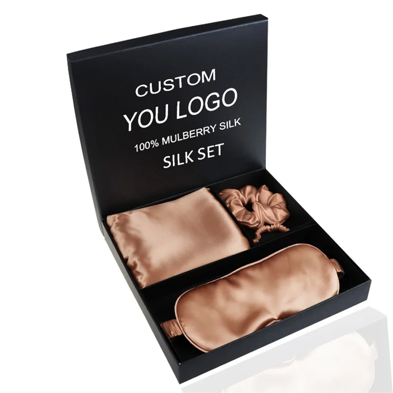 16mm Luxury silk gift set 6A 100% pure mulberry silk pillow case  eye mask  scrunchies gift sets for women men