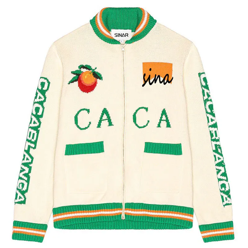 Custom LOGO OEM men sweaters Intarsia Cotton Zip Up Cardigan Sweater Custom Casual Knitted Jacket Coat men cardigan sweater