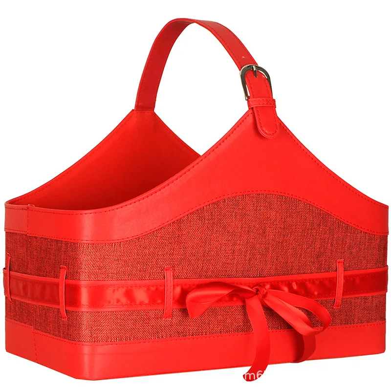 Factory Sale Hotel Gift Basket Leather New Years Gift Storage Basket PU Leather Wine Fruits Baskets for Gifts