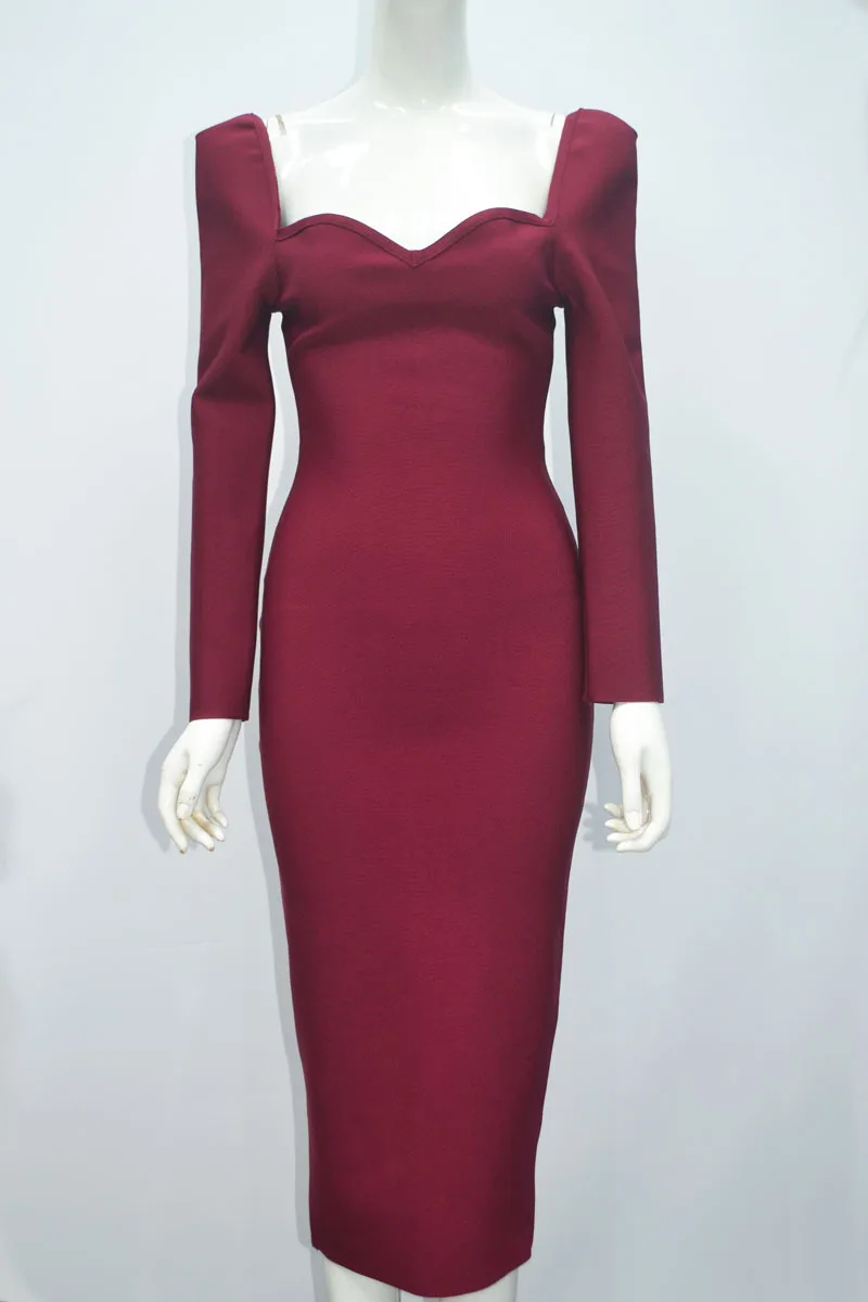 Long sleeve sexy bandage dress high waist fashion star mid-length dress