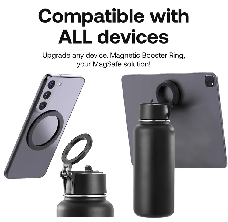 FREE sample Magnetic Lid Mobile Phone Holder Thermos Flask Insulated Water Bottle with Magnet Phone Mount Stand