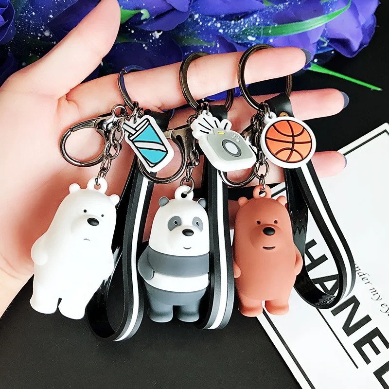 
Wholesale Creative Couple Keyring 3D Solid Doll Cute Cartoon Character We Bare Bears Keychain 