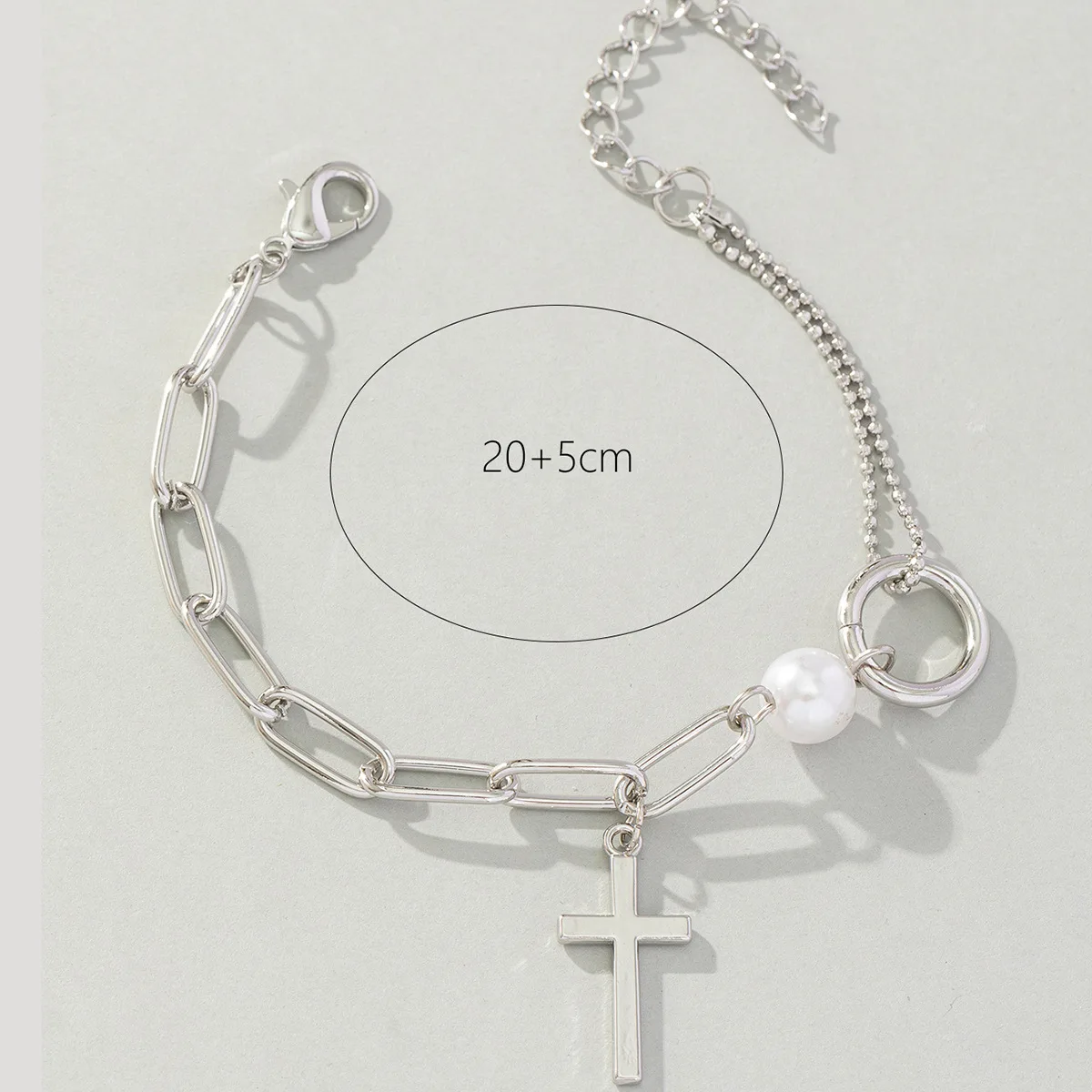 Fashion Cuban 316L Stainless Steel Long Chain Cross Pendant Bracelet Vintage Baroque Pearl Bracelets