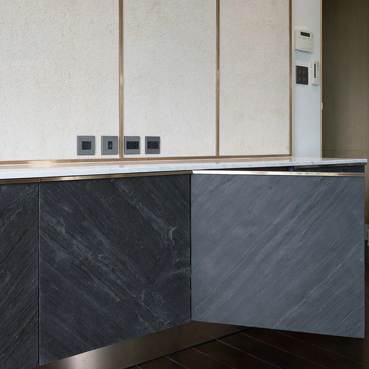 Super Thin Flexible Veneer Sheet Black Line Slate Stone 100% Natural Stone Natural Split Thin Slab