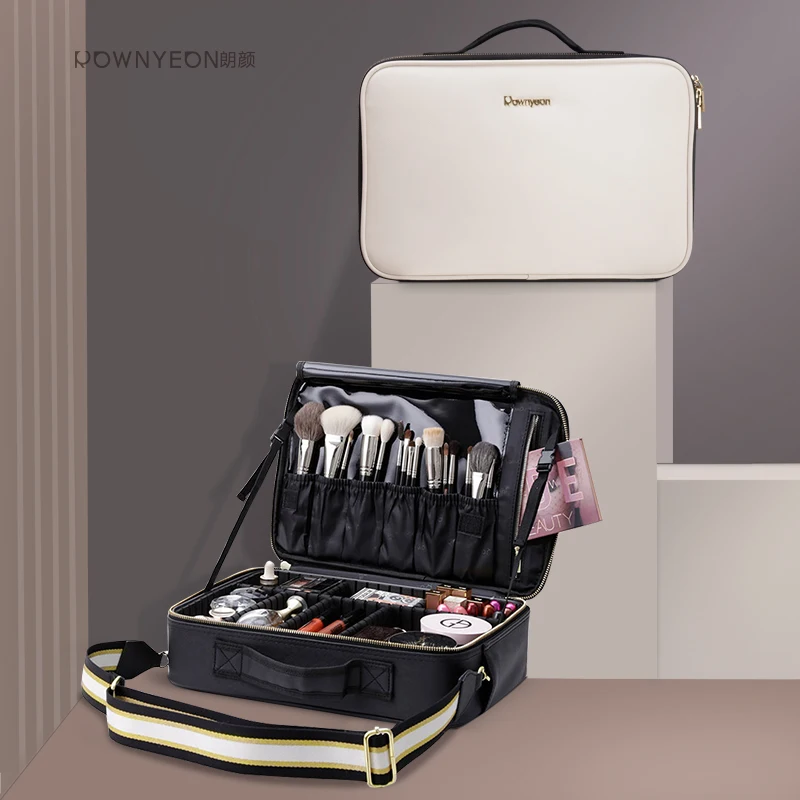 Rownyeon Luxury Custom Logo Soft Professional Travel Makeup Organizer Zipper Cosmetic Cases Bag