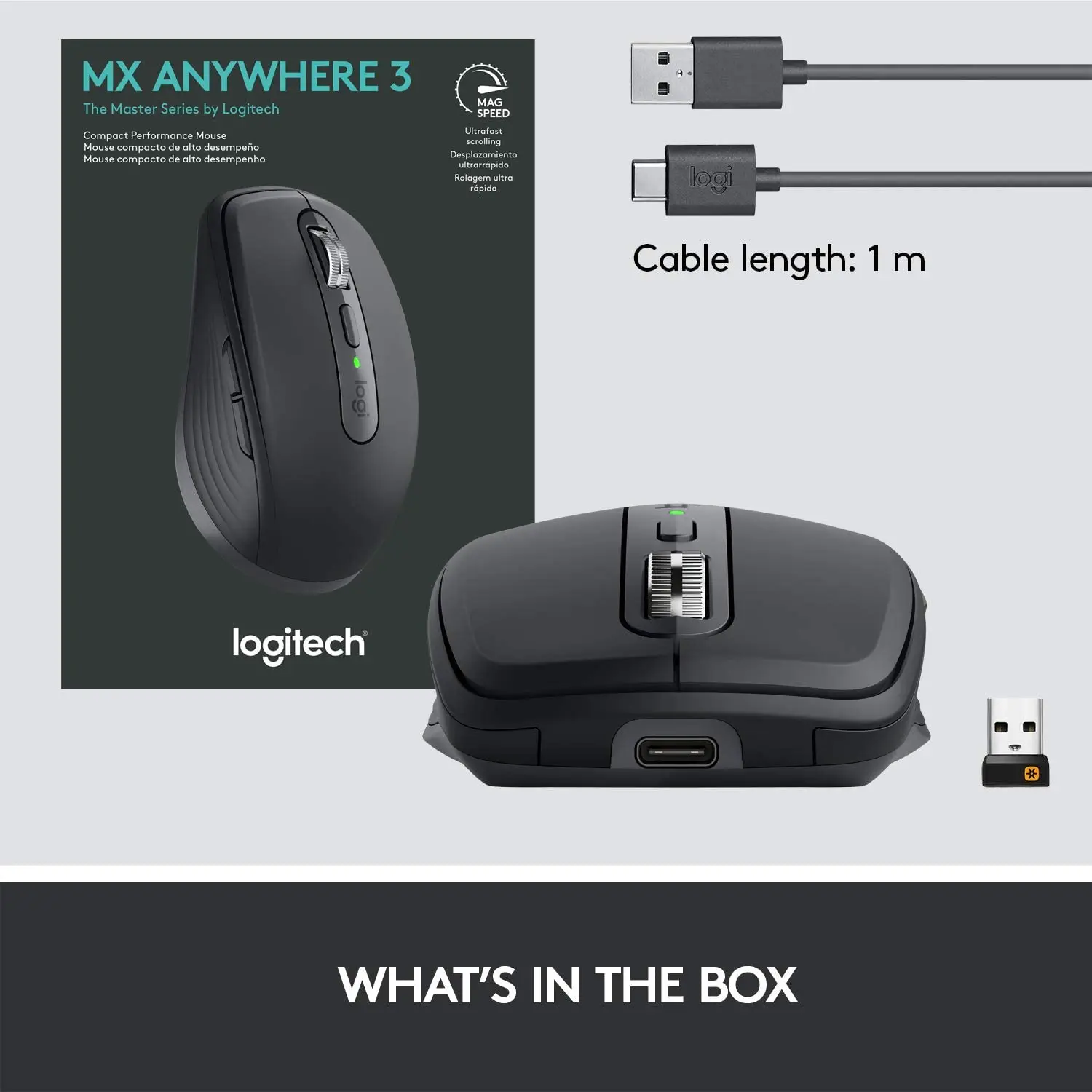 Logitech MX Anywhere 3 Compact Performance Mouse, Wireless, Comfort, Fast Scrolling, Any Surface, Portable, 4000DPI