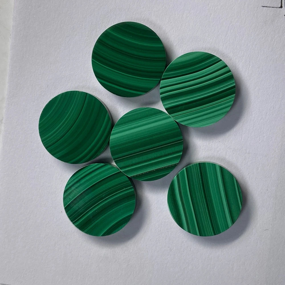 Natural Green Round  gemstone loose machine double flat coins  green malachite price for  art decoration