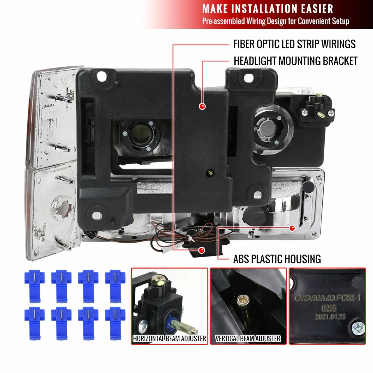 Apply To Auto Lighting Systems  For 1988-1993 Chevrolet/GMC C10 C/K Sierra Tahoe LED BAR Headlights with Bumper &Corner Lights