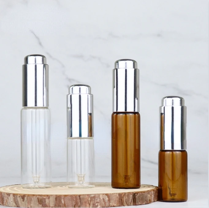 Push Dropper Serum Package For Skin Care Essential Oil 10ml 15ml 20ml Glass Amber Dropper Bottles