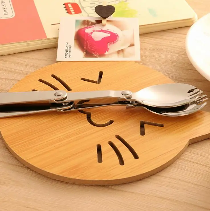 
Travel portable folding stainless steel spoon fork Camping Kit with box 