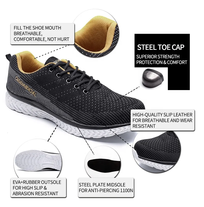 JACKBAGGIO Brand Safety Shoes CE Approved EN ISO:20345 S1P Steel Toe-Cap Puncture Resistant