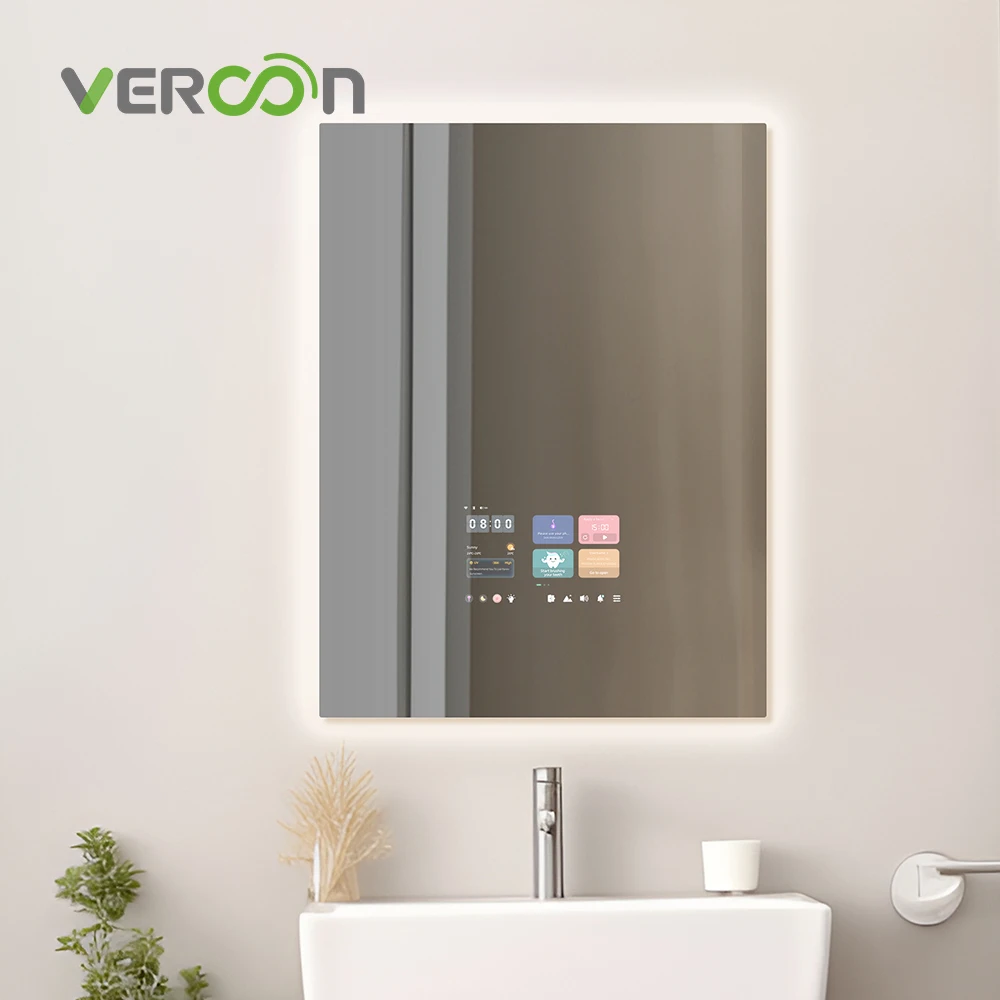 Vercon Grace Smart Bathroom Mirror Toothbrush App Android Led Lighting Ai Bluetooth Mirror Premium Speakers Wifi Spotify Youtube