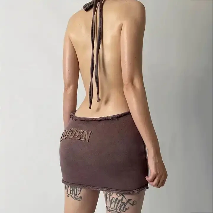 2023 custom designer fashion clothes women casual lady backless knitted cotton summer sexy club party bodycon mini dresses women